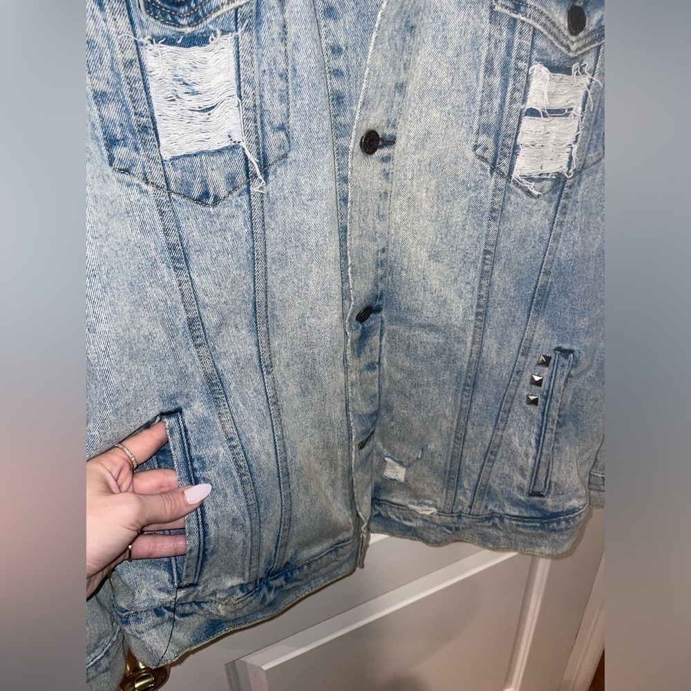 LEVIS Western rhinestone fringe trucker denim jean jacket 🪩 3XL Festival - Picture 10 of 14